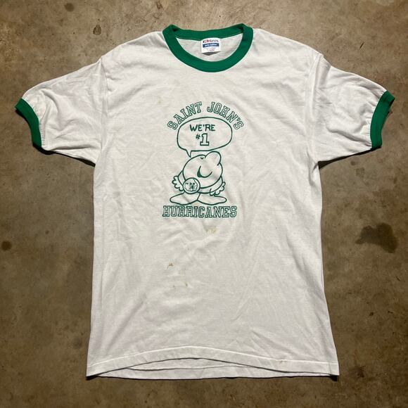 Vintage 80s Saint John's Hurricanes White/Green Ringer Shirt - Picture 1 of 4